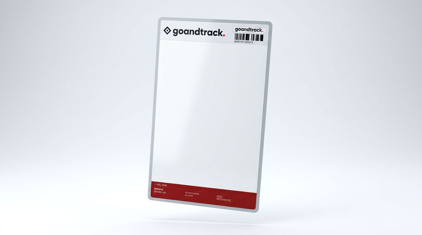 GoAndTrack disposable smart label — product view with peel-here strip and barcode